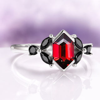 Red Dragon Garnet & Black Onyx Couples Ring Set