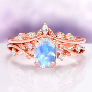Natural Moonstone Fairy Engagement Ring Set in 14K Rose Gold Vermeil