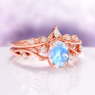 Natural Moonstone Fairy Engagement Ring Set in 14K Rose Gold Vermeil