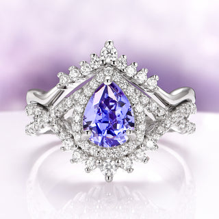 Teardrop Tanzanite Engagement Ring Set in Sterling Silver