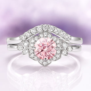 Jasmine Morganite Flower Engagement Ring Set in Sterling Silver