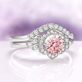 Jasmine Morganite Bridal Ring Set in 14K White Gold