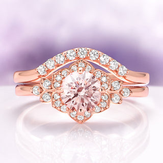 Jasmine Morganite Engagement Ring Set in 14K Rose Gold Vermeil
