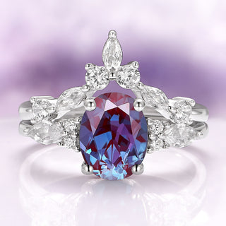 Evelyn Oval Cut Alexandrite Engagement Ring Set in Sterling Silver