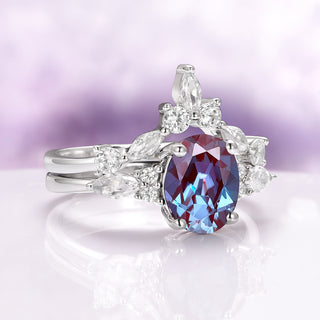 Evelyn Oval Cut Alexandrite Engagement Ring Set in Sterling Silver