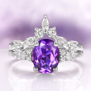 Evelyn Natural Amethyst Bridal Ring Set in Sterling Silver