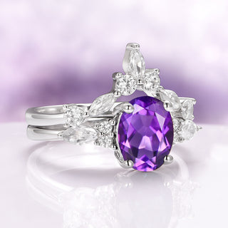 Evelyn Natural Amethyst Bridal Ring Set in Sterling Silver