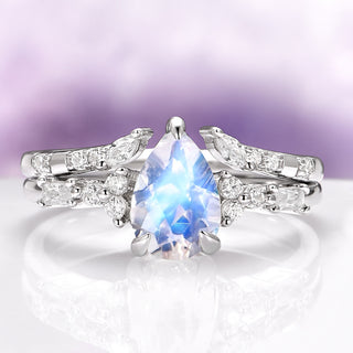 Teardrop Natural Moonstone Ring Set in Sterling Silver
