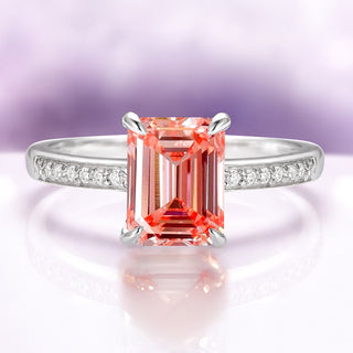 Ava Emerald Cut Padparadscha Sapphire Engagement Ring in Sterling Silver