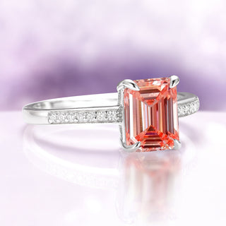 Ava Emerald Cut Padparadscha Sapphire Engagement Ring in Sterling Silver