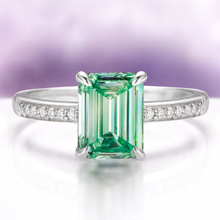 Ava Emerald Cut Mint Green Sapphire Ring in Sterling Silver