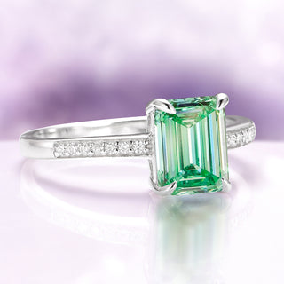 Ava Emerald Cut Mint Green Sapphire Ring in Sterling Silver