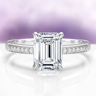 Ava Emerald Cut White Sapphire Engagement Ring in Sterling Silver