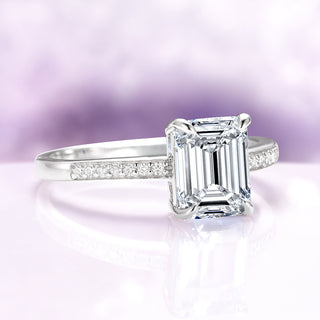Ava Emerald Cut White Sapphire Engagement Ring in Sterling Silver