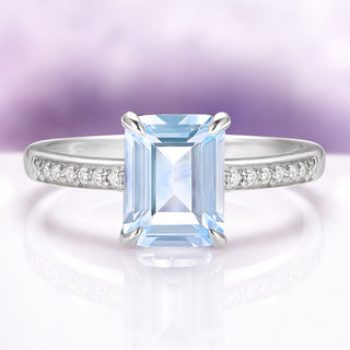 Ava Emerald Cut Aquamarine Engagement Ring in Sterling Silver