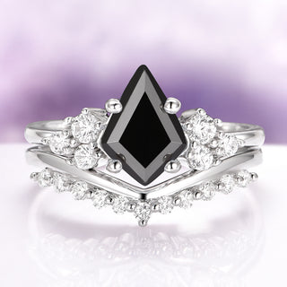 Skylar Kite Cut Black Onyx Engagement Ring Set in Sterling Silver