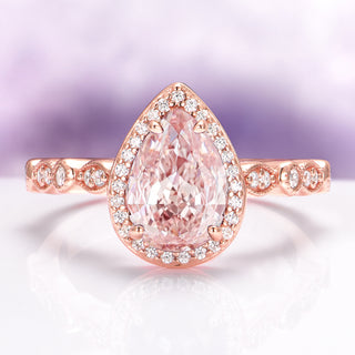 Luxe Teardrop Natural Morganite Engagement Ring in 14K Solid Rose