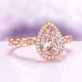 Teardrop Natural Morganite Engagement Ring in 14K Solid Rose Gold