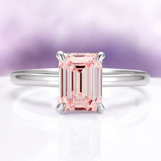 Emerald Cut Morganite Engagement Ring in Sterling Silver (Hidden Halo)