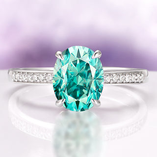 Ava Oval Cut Teal Sapphire Engagement Ring in Sterling Silver