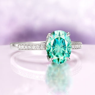 Ava Oval Cut Teal Sapphire Engagement Ring in Sterling Silver