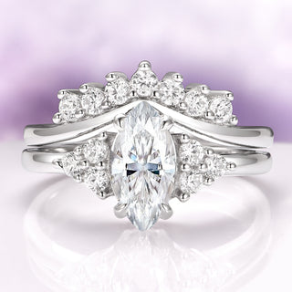 Marquise Cut White Sapphire Engagement Ring Set in Sterling Silver
