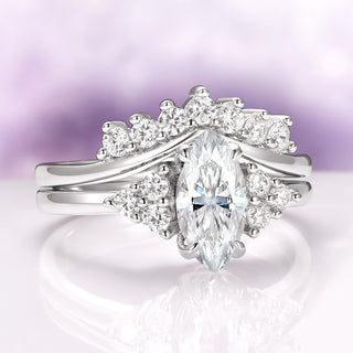 Marquise Cut White Sapphire Engagement Ring Set in Sterling Silver