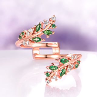 Green Fire Opal & Moss Agate Leaf Couples Ring Set