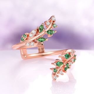 Green Fire Opal & Moss Agate Leaf Couples Ring Set