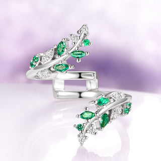Mystic Topaz & Emerald Fairy Leaf Ring Set in Sterling Silver