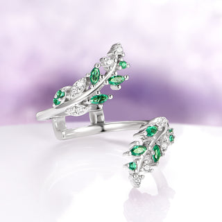 Mystic Topaz & Emerald Fairy Leaf Ring Set in Sterling Silver