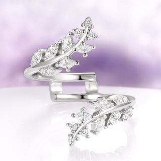 Fireworks Cut Lab-Grown Pink Sapphire Leaf Engagement Ring Set in Sterling Silver