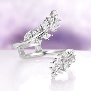 Fireworks Cut Lab-Grown Pink Sapphire Leaf Engagement Ring Set in Sterling Silver