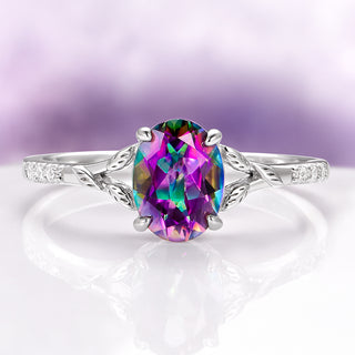 Mystic Topaz & Emerald Fairy Leaf Ring Set in Sterling Silver