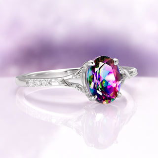 Mystic Topaz & Emerald Fairy Leaf Ring Set in Sterling Silver