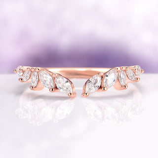 Curved Marquise Wedding Band in Solid 14K Rose Gold