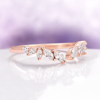 Curved Marquise Wedding Band in Solid 14K Rose Gold