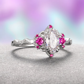 Esme Moissanite & Ruby Ring- 14K White Gold