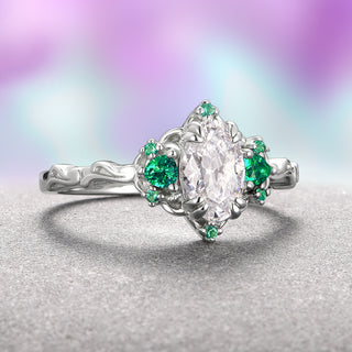 Esme Moissanite & Emerald Ring- 14K White Gold