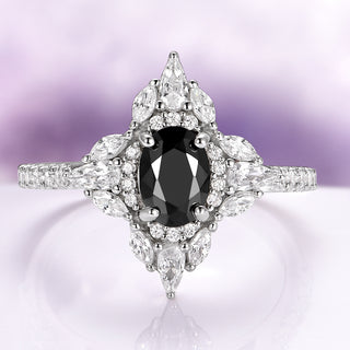 Stella Black Moissanite Engagement Ring in 14K White Gold
