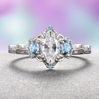 Esme Moissanite & Aquamarine Ring- 14K White Gold