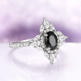 Stella Black Moissanite Engagement Ring in 14K White Gold