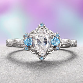 Esme Lab-Grown Diamond & Sky Blue Topaz Ring- 14K White Gold (IGI Certified)