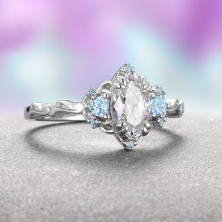 Esme Lab-Grown Diamond & Aquamarine Ring- 14K White Gold (IGI Certified)