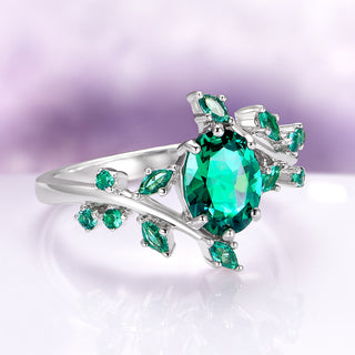 Emerald Leaf Engagement Ring in Sterling Silver