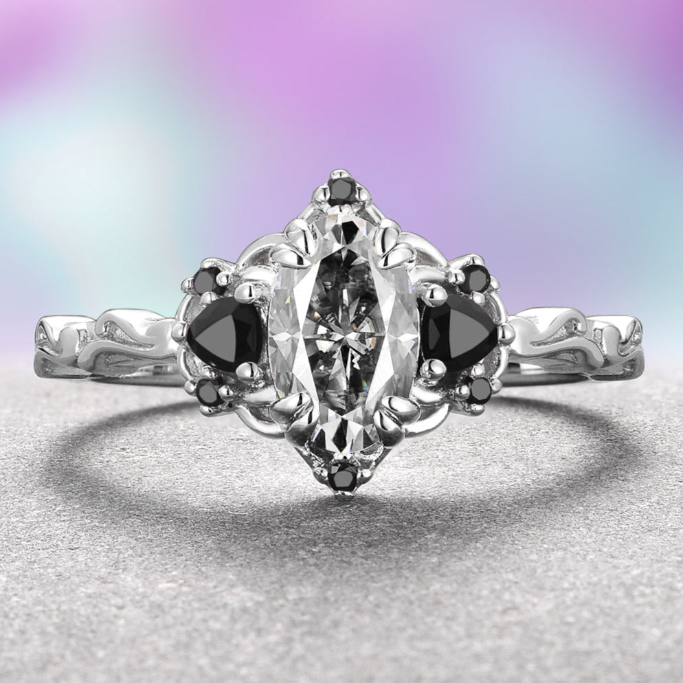 Esme Gray Moissanite Black Onyx Ring in Sterling Silver – Aquamarise
