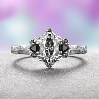 Esme Gray Moissanite and Meteorite Couples Ring Set