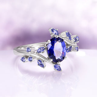 Orion Nebula™ & Cornflower Sapphire Leaf Couples Ring Set