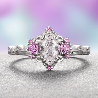 Esme Moissanite & Pink Sapphire Ring- 14K White Gold
