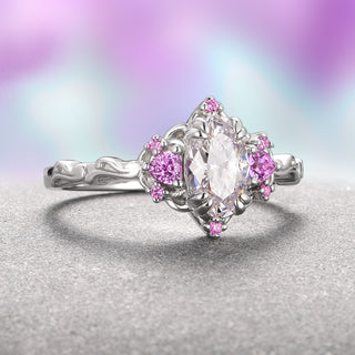 Esme Moissanite & Pink Sapphire Ring- 14K White Gold